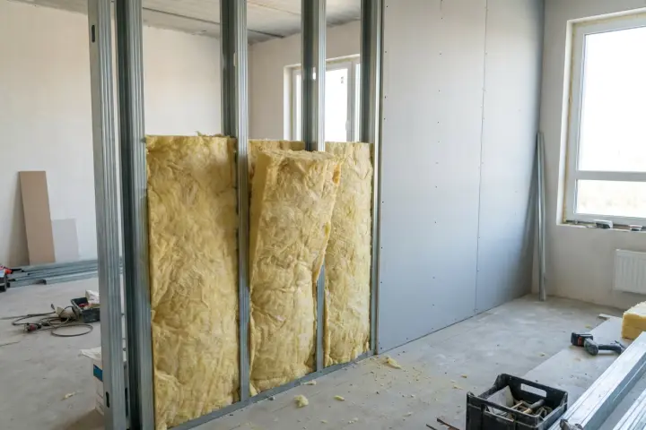 Voorzetwanden met isolatie, werk in gipskarton
