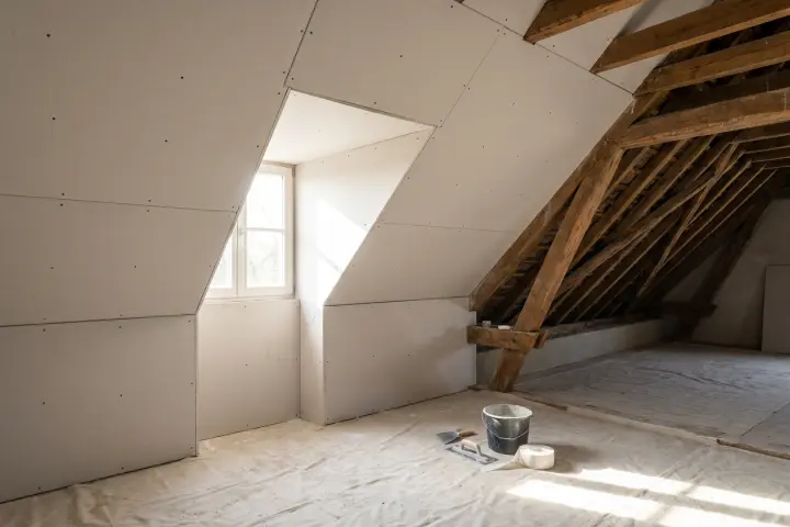 Zolder en dakkamers, werk in gipskarton